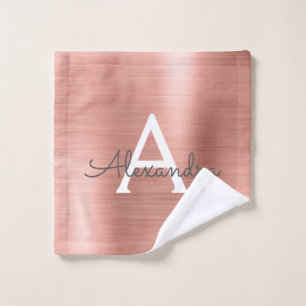 Rose Gold Glam Metallic Monogram Wash Cloth