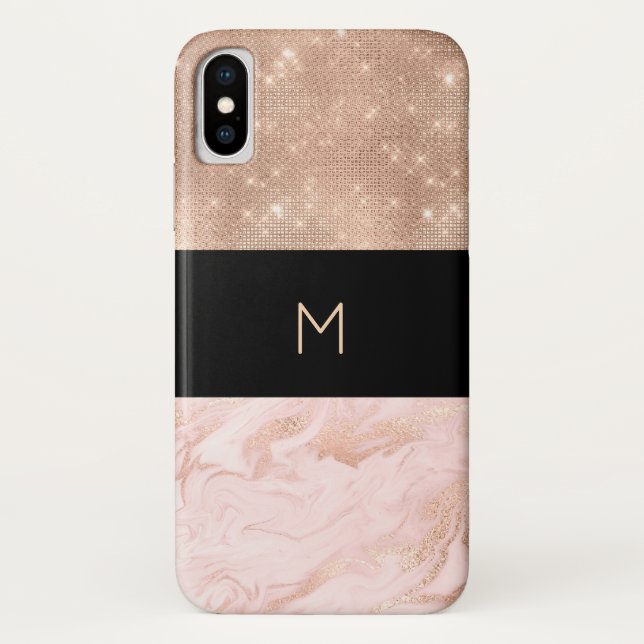 Rose Gold Glam Monogrammed Case-Mate iPhone Case (Back)