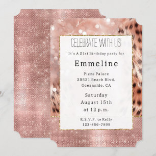 Rose Gold Glam Sparkle Cheetah Invitation