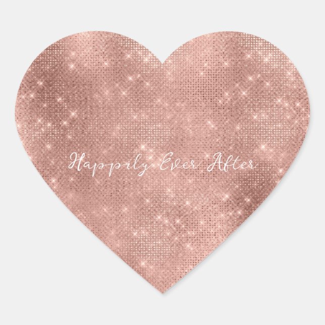 Rose Gold Glam Sparkle Wedding Heart Sticker (Front)