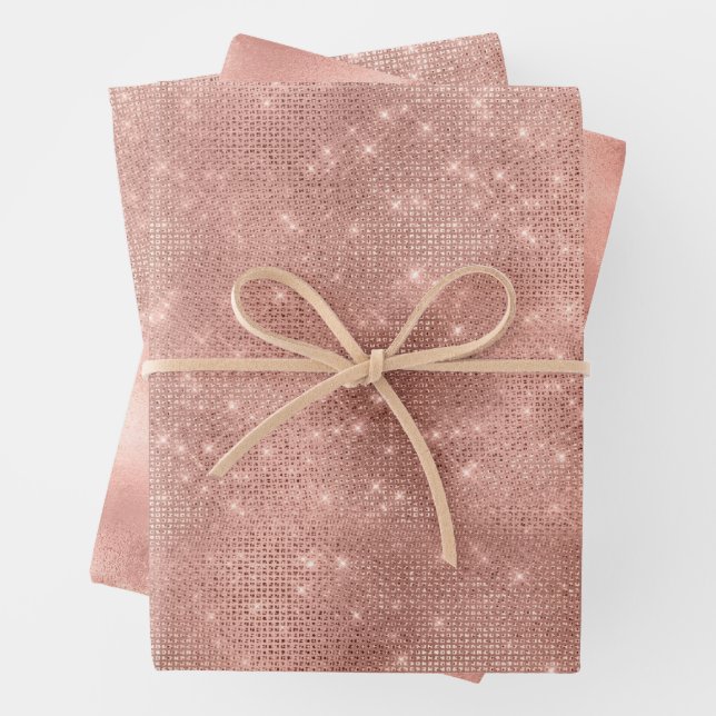 Rose Gold Glam Sparkle Wedding Wrapping Paper Sheet (In situ)