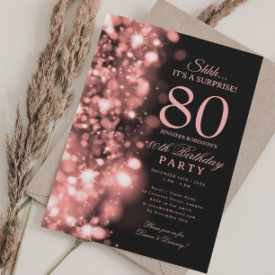 Rose Gold Glam Surprise 80th Birthday Party Invitation