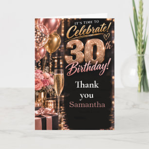 Rose Gold Glam Thirtieth Birthday Thank You Card