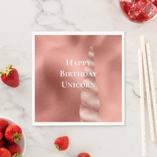 Rose Gold Glam Unicorn Birthday Napkin (Insitu)