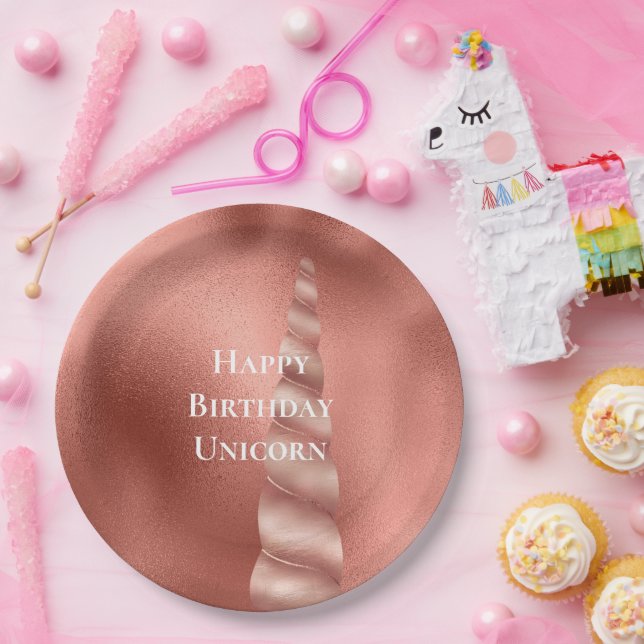 Rose Gold Glam Unicorn Birthday Paper Plate (Party)