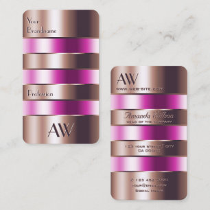 Rose Gold Glass Look Pink Fluids Faux 3D Initials Business Card