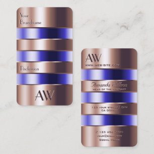 Rose Gold Glass Optics Blue Fluids Faux 3D Letters Business Card