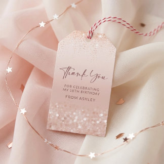 Rose Gold Glitter 18th Birthday Custom Gift Tag