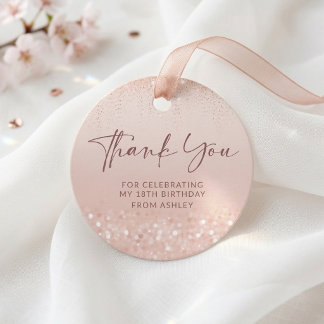 Rose Gold Glitter 18th Birthday Round Favour Tag