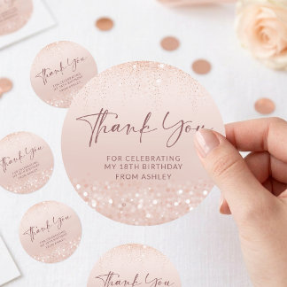 Rose Gold Glitter 18th Birthday Round Stickers