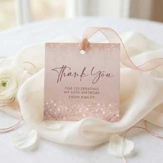 Rose Gold Glitter 18th Birthday Square Favour Tag