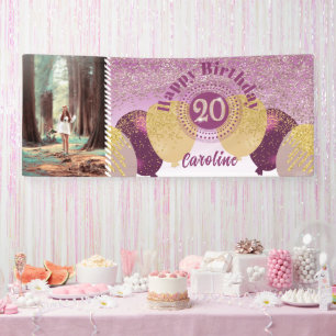 Rose Gold Glitter 20th Birthday & Balloons Banner