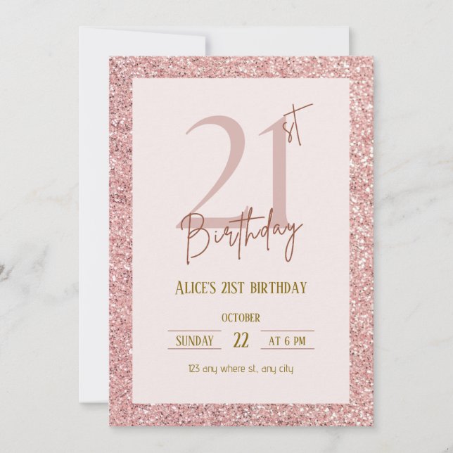 Rose Gold Glitter 21st birthday Invitation (Front)