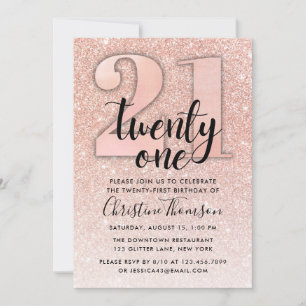 Rose Gold Glitter 21st Birthday Invitation