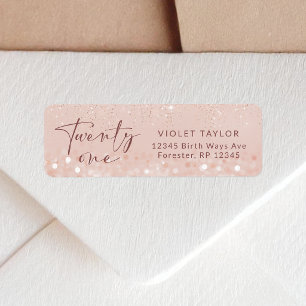 Rose Gold Glitter 21st Birthday Return Address