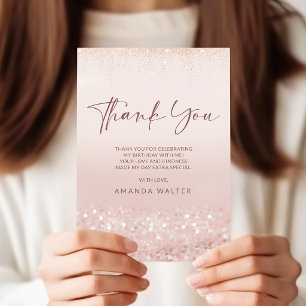 Rose Gold Glitter 21st Birthday Thank You Card