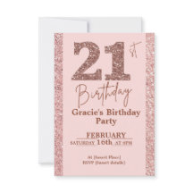 Rose Gold Glitter 21st Party Invite