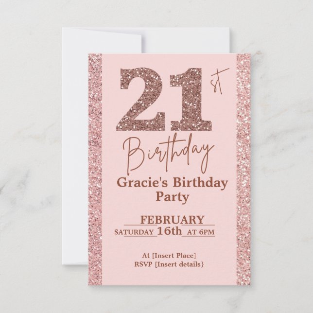 Rose Gold Glitter 21st Party Invite (Front)