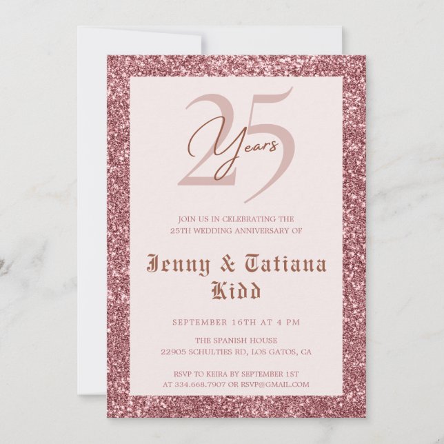 Rose Gold Glitter 25th wedding anniversary  Invitation (Front)