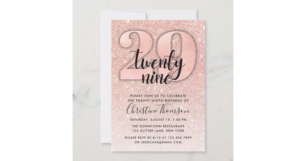 Rose Gold Glitter 29th Birthday Invitation Zazzle