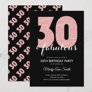 Rose Gold Glitter 30 & Fabulous Birthday Party Invitation