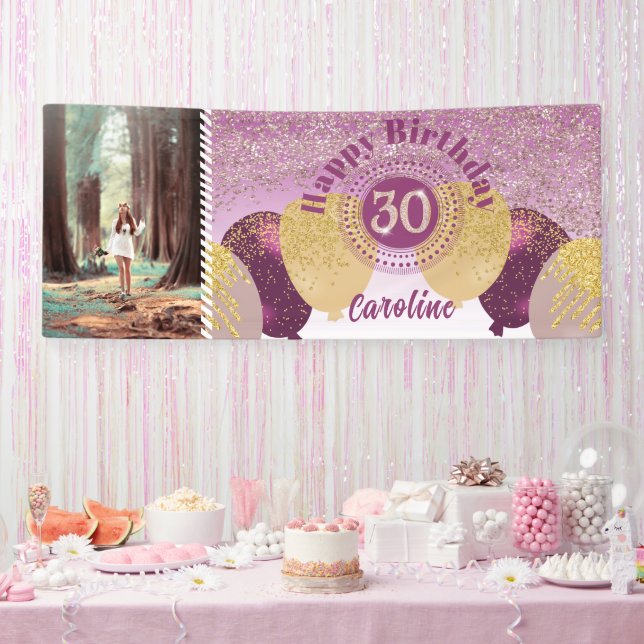 Rose Gold Glitter 30th Birthday & Balloons  Banner (Party)
