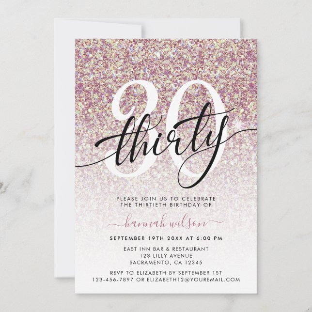 Rose Gold Glitter 30th Birthday Party Invitation (Front)