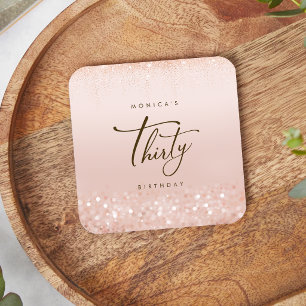 Rose Gold Glitter 30th Birthday Party Square Paper Coaster