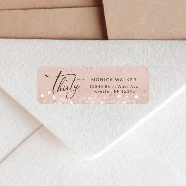 Rose Gold Glitter 30th Birthday Return Address (Rose Gold Glitter 30th Birthday Return Address Label)