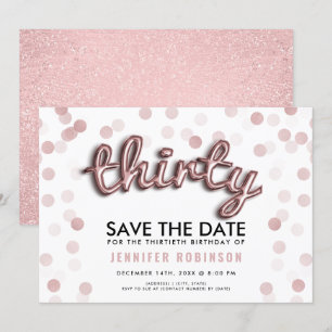 Rose Gold Glitter 30th Birthday Save The Date Invitation