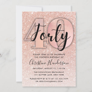 Rose Gold Glitter 40th Birthday Invitation