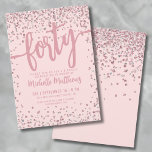 Rose Gold Glitter 40th Birthday Invitation<br><div class="desc">Introducing a chic and celebratory 40th birthday party invitation, perfect for marking this special milestone in style. The elegant design features a mix of silver glitter confetti, adding a touch of fun and festivity. At the top, "Forty" is prominently displayed in bold calligraphy, setting the tone for an unforgettable celebration....</div>