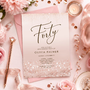 Rose Gold Glitter 40th Birthday Invitation Card