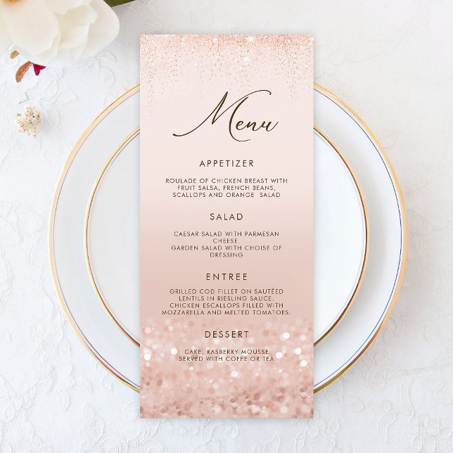 Rose Gold Glitter 40th Birthday Menu Card (Rose Gold Glitter 40th Birthday Menu Card)