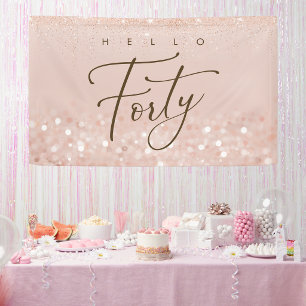 Rose Gold Glitter 40th Birthday Party Banner