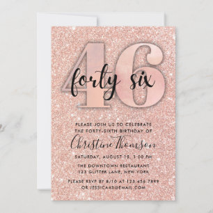 Rose Gold Glitter 46th Birthday Invitation