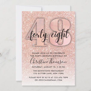 Rose Gold Glitter 48th Birthday Invitation