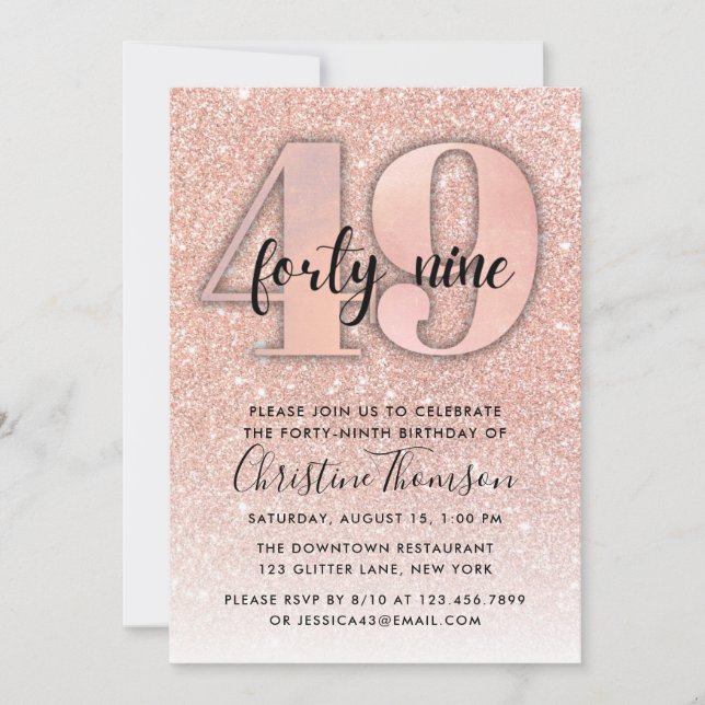 Rose Gold Glitter 49th Birthday Invitation (Front)