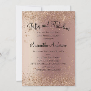 Rose Gold Glitter 50 and Fabulous Birthday Invitation