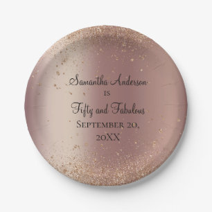 Rose Gold Glitter 50 and Fabulous Birthday Paper Plate