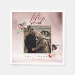Rose Gold Glitter 50 Year Wedding Anniversary Pink Napkin