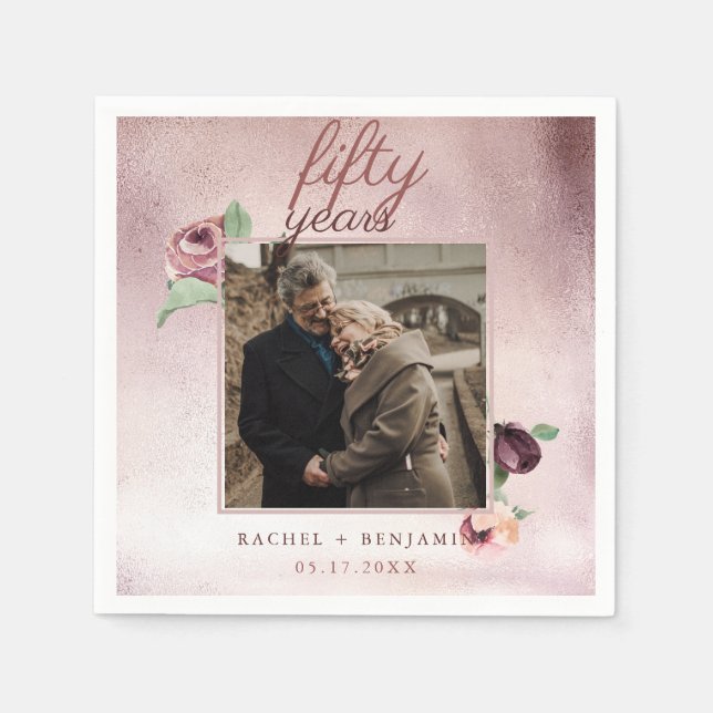 Rose Gold Glitter 50 Year Wedding Anniversary Pink Napkin (Front)