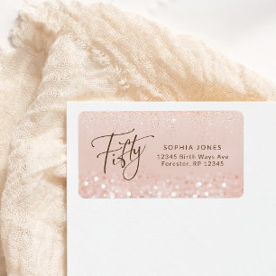 Rose Gold Glitter 50th Birthday Address Label