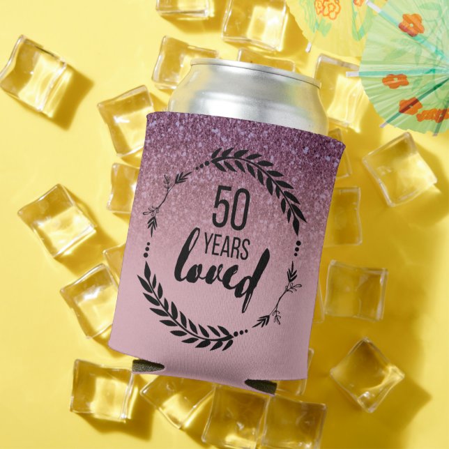 Rose Gold Glitter 50th Birthday Gift Can Cooler (In Situ Summer)