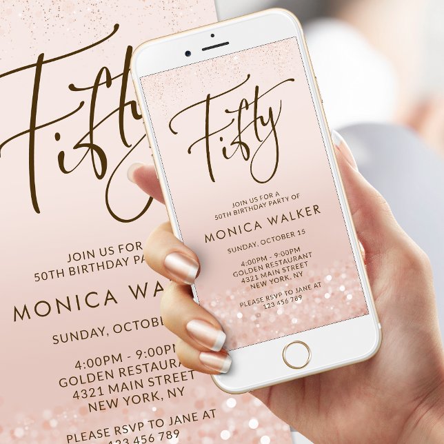 Rose Gold Glitter 50th Birthday Mobile Invite (Rose Gold Glitter 50th Birthday Mobile Invite)