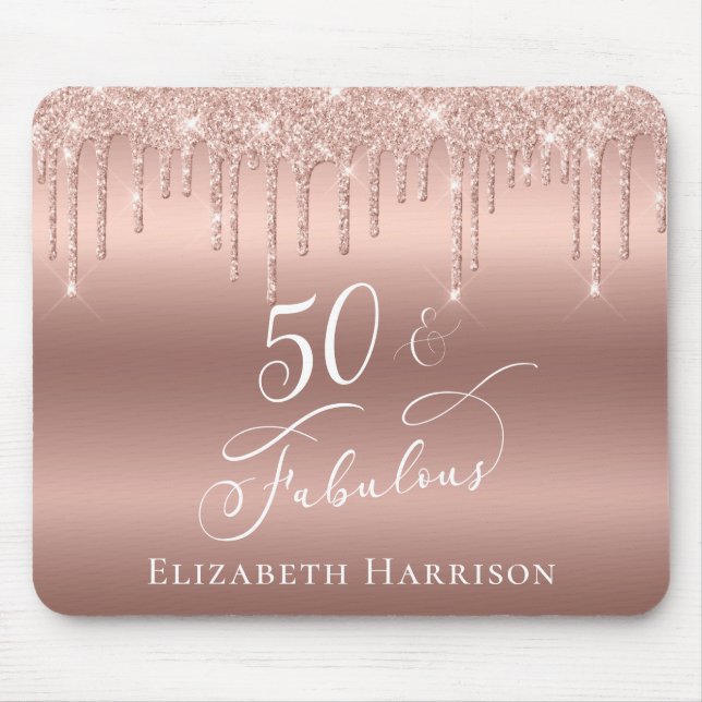Rose Gold Glitter 50th Birthday Mouse Mat (Front)