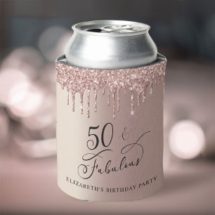 Rose Gold Glitter 50th Birthday Party Can Cooler