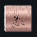 Rose Gold Glitter 50th Birthday Party Guest Book<br><div class="desc">Chic guest book for her 50th birthday party featuring "50 & Fabulous" in an elegant calligraphy script,  a rose gold background and rose gold faux glitter. Personalise with her name and the party date.</div>