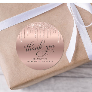 Rose Gold Glitter 50th Birthday Party Thank You Classic Round Sticker