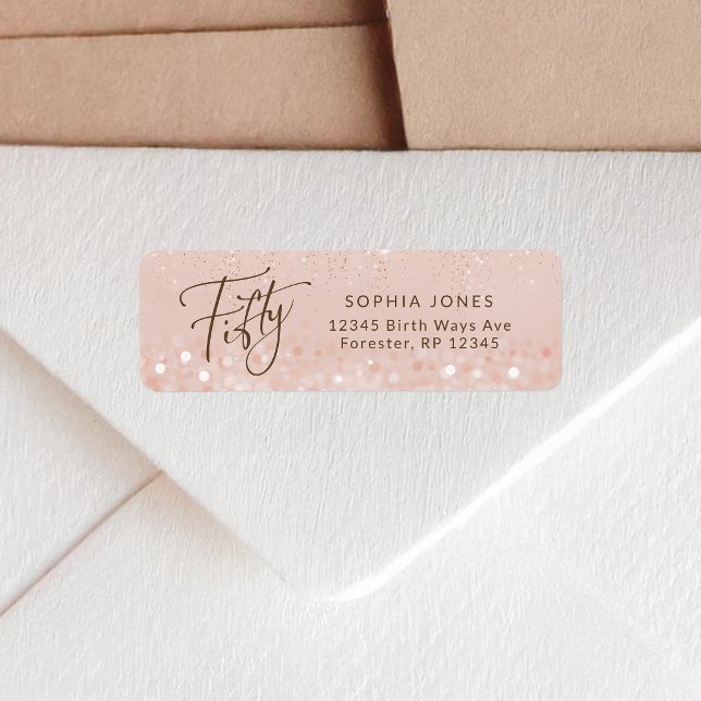 Rose Gold Glitter 50th Birthday Return Address (Rose Gold Glitter 50th Birthday Return Address Label)
